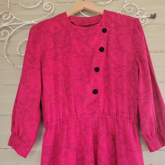 Vintage 80s 90s Secretary Dress Size 10 Pink Floral Handmade Day Maxi Pockets - Picture 3 of 11